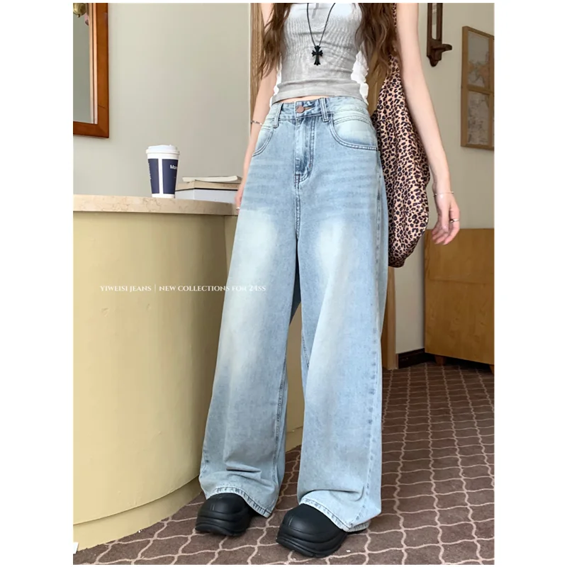 

Blue Women Jeans High Waist Fashion American Vintage Streetwear Y2K Casual Wide Leg Jean Female Denim Trouser Baggy Denim Pants