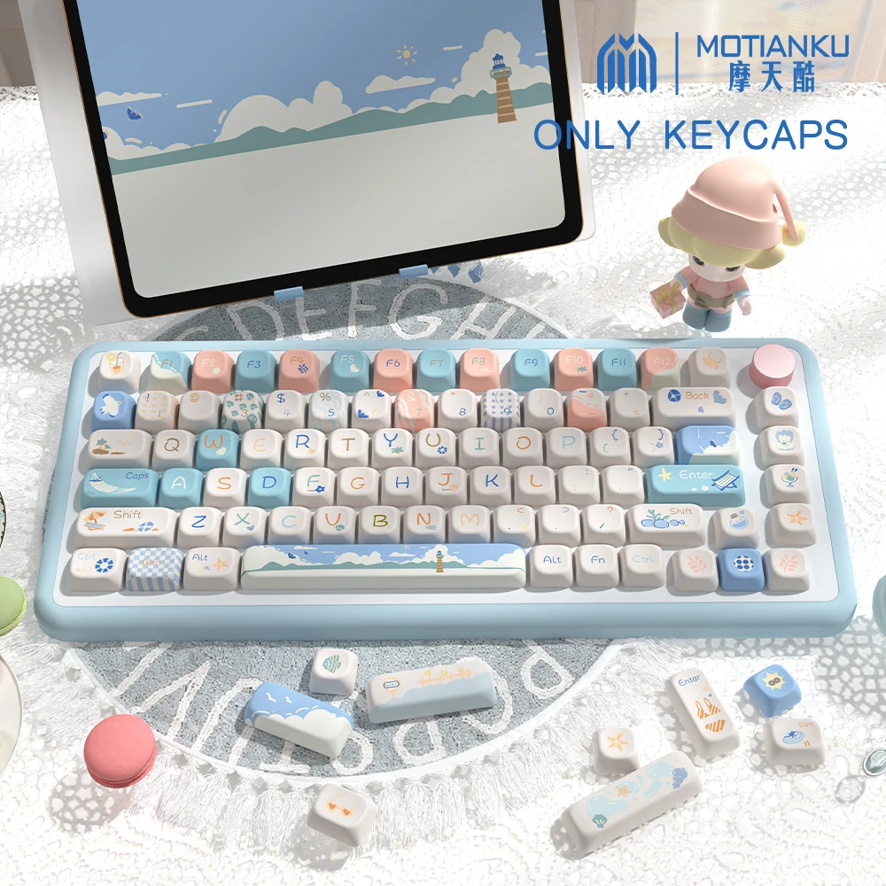 Beach Summer Theme Keycaps Cherry/SCA Profile Personalized Cartoon Keycap For Mechanical Keyboard with 7U and ISO key cap