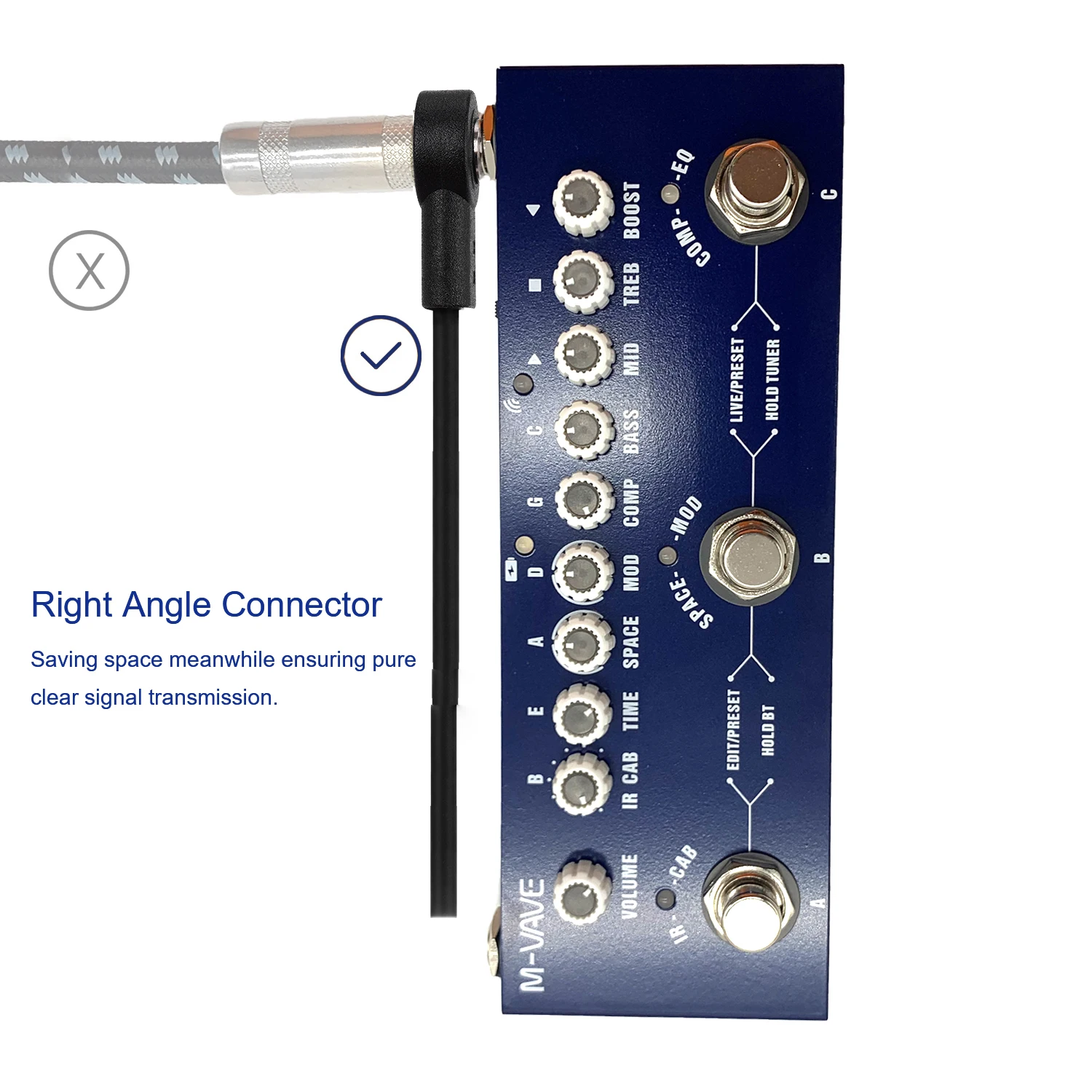 Câble de raccordement plat anti-bruit, 24 AWG, 4 pouces, 10 cm, 1/4 pouces, kit de connecteurs à angle droit, pédale d'effet électrique, ensemble de 4 pièces