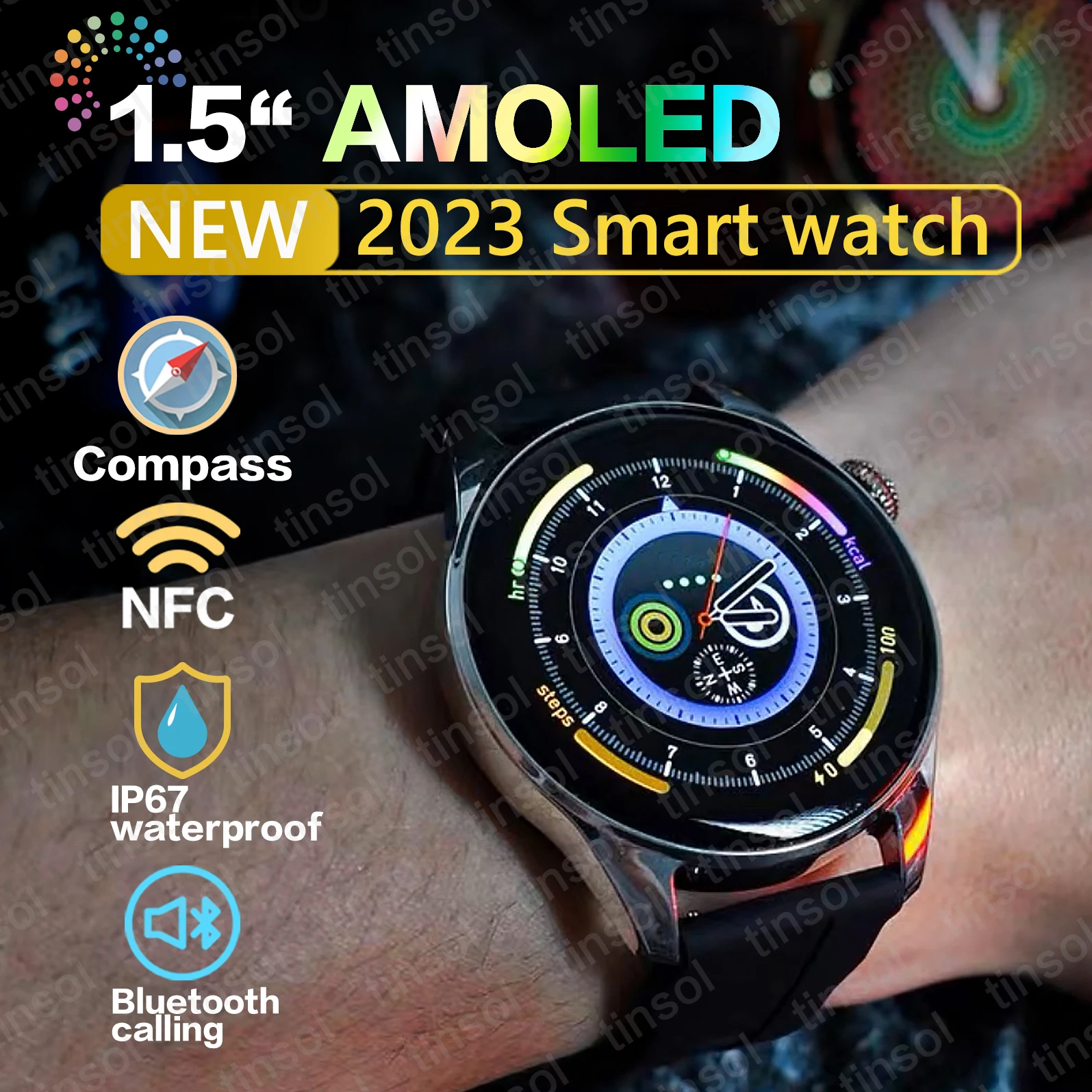 Neue hk4 hero smart watch amoled 1,5 zoll ltpo 2.5d amplitude herren nfc smart watch kabelloses laden bluetooth call gt3 pro 2,5