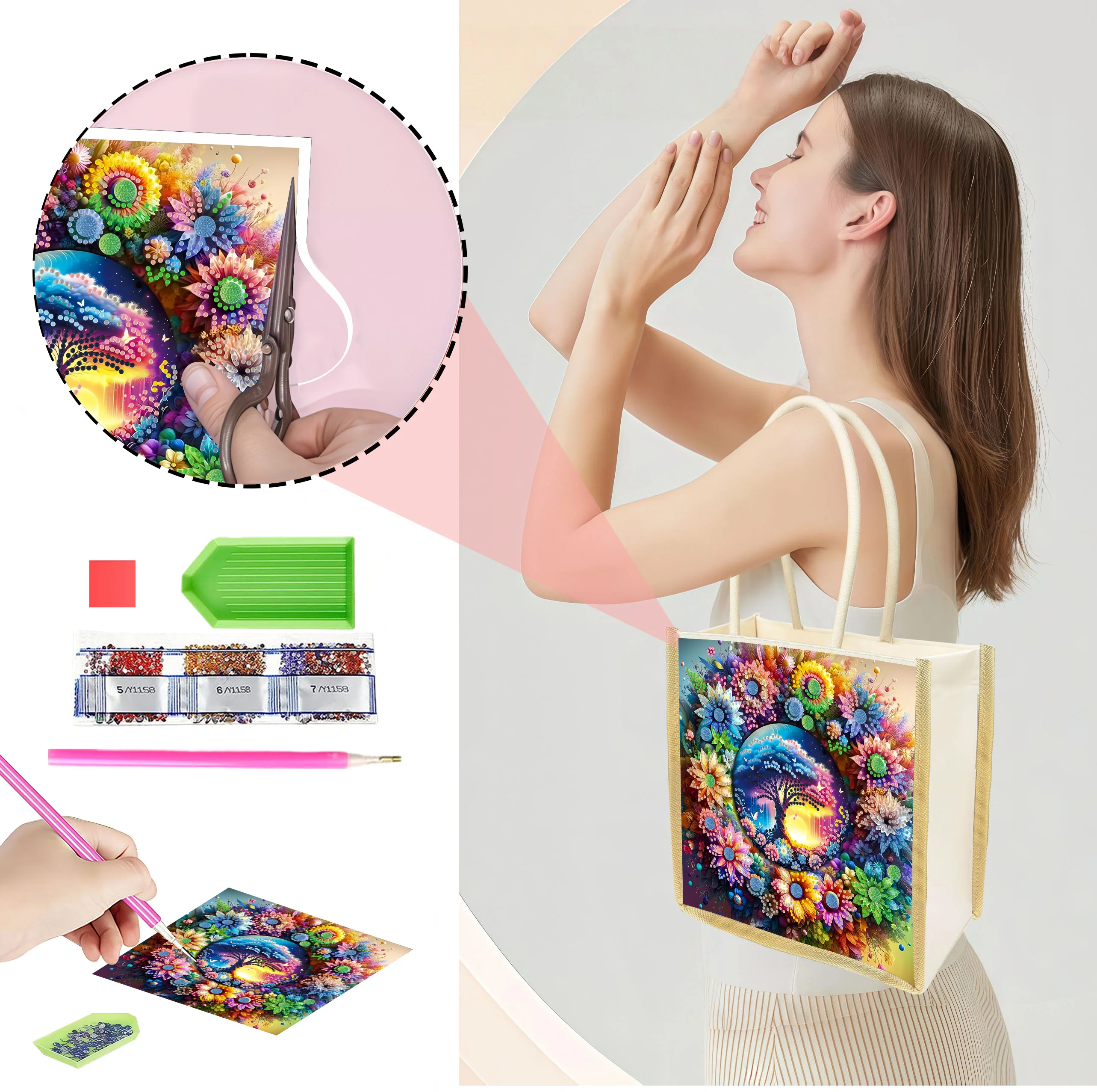 

A set of diamond-patterned shopping bag featuring plant and flower designs, which can be used repeatedly for a long time.