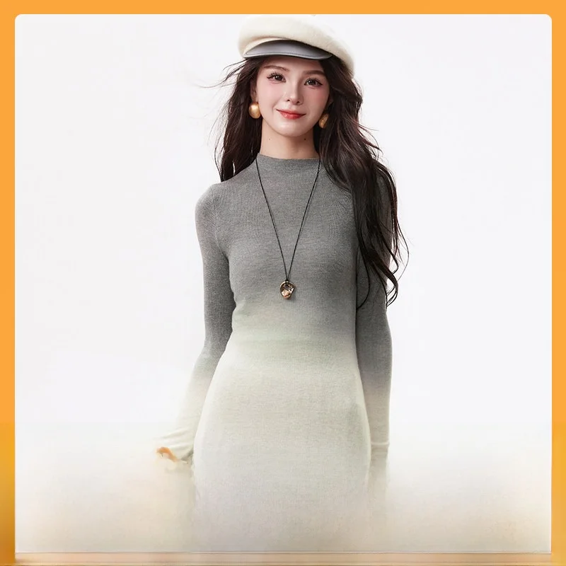 

Fashionable Gradient Color High Elasticity Women's Base Layer Sweater 9Mei MO0H0012 Long Sleeve Overhead Winter Knitwear