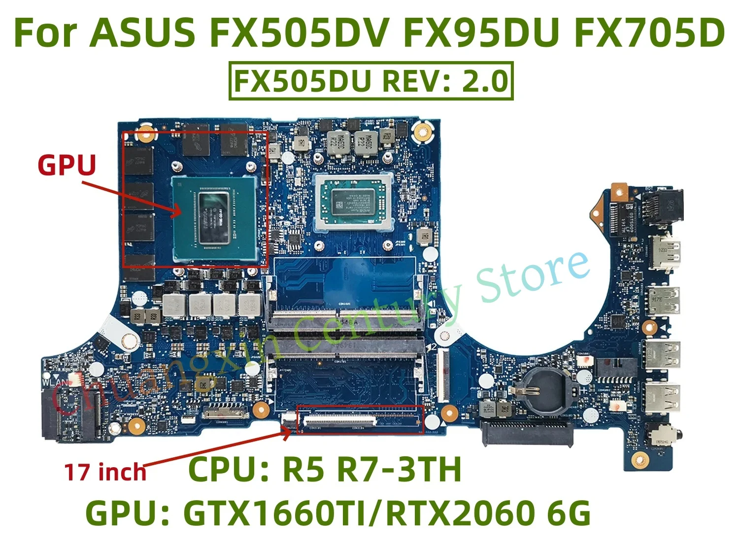 FX505DU REV: 2.0 motherboard suitable for ASUS FX505DV FX95DU FX705D FX95D laptop with CPU: R5 R7-3TH GPU: GTX1660TI/RTX2060 6G