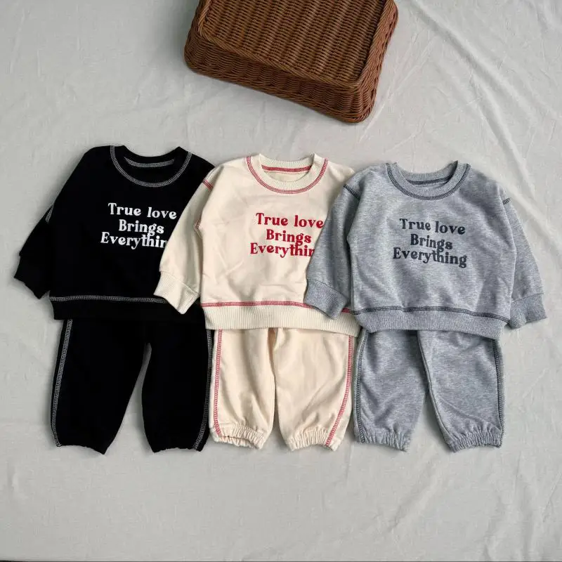 2025 Autumn New Children Long Sleeve Clothes Set Boys Girls Letter Embroidery Sweatshirt + Pants 2pcs Suit Baby Casual Outfits