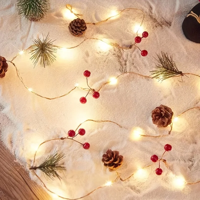 Rattan LED Light String 2M 20 LED Christmas Pine Cone Bell Pine Needle Red Fruit Room Decorative LED Garland Light Fairy Lights