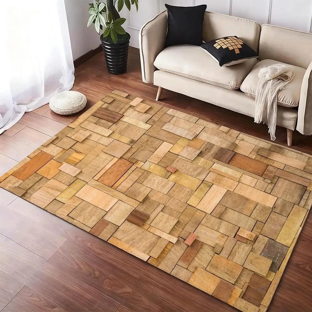 Natural Texture Wood Floor Mat Flannel Rugs Soft Winter Warmth Floor Mat Thickened Non-Slip for Living Room Home Door Mat