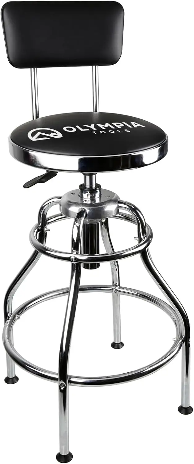 

Adjustable Hydraulic Workshop Stool with 360-Degree Rotation, Black Vinyl Seat for Garage and Office