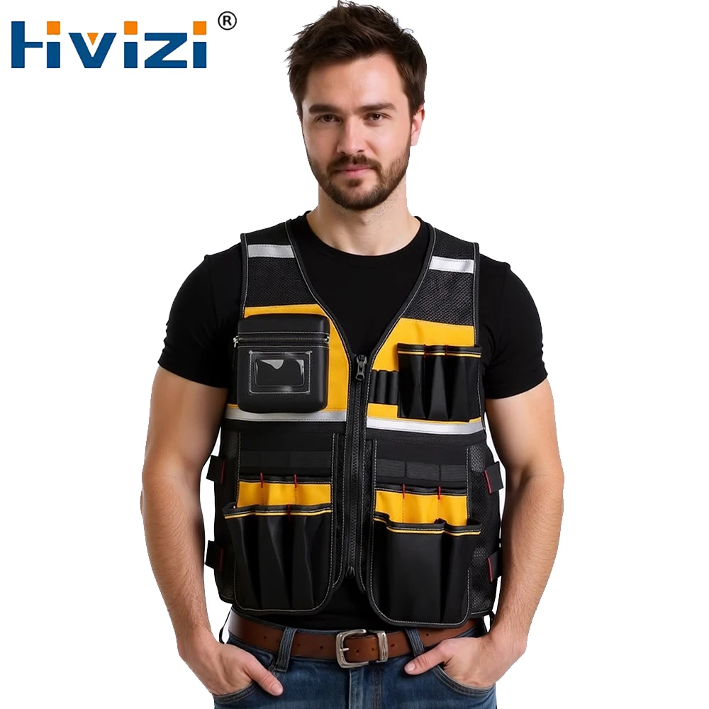 

Electrician Tools Vest Carpenters Tools Vest Adjustable Safety Vest with Reflective Strips Work Vest for Tools