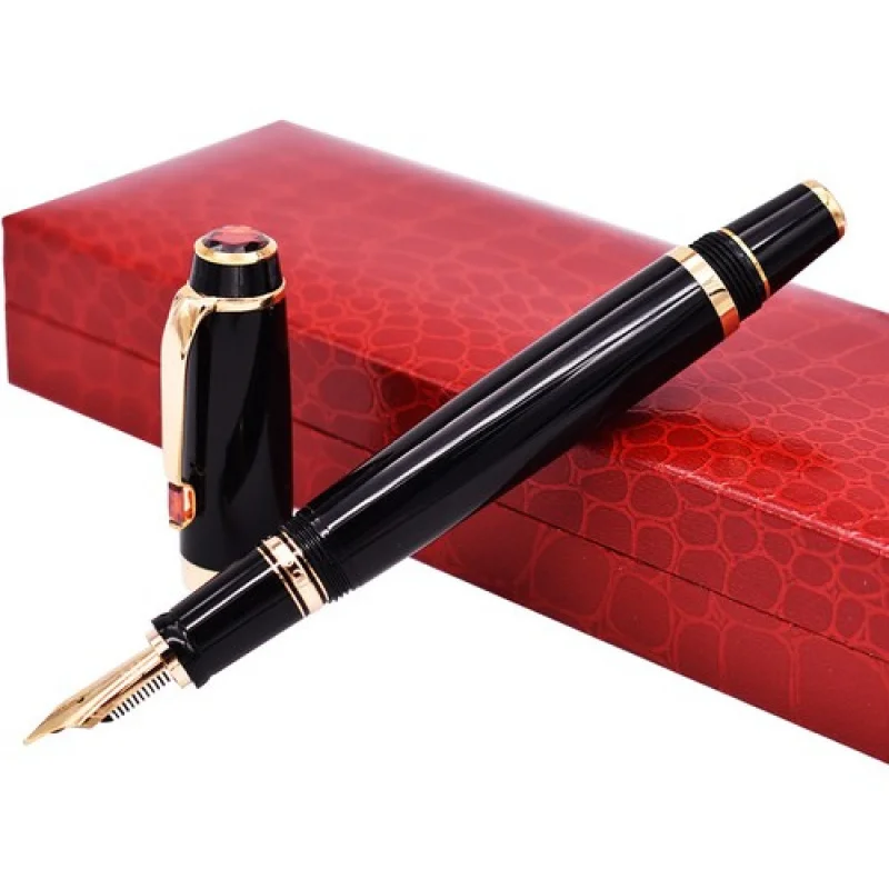 

A+ Crocodile Classic Fountain Pen , Black Ruby Gold Ring Writing Pen and Gift Box