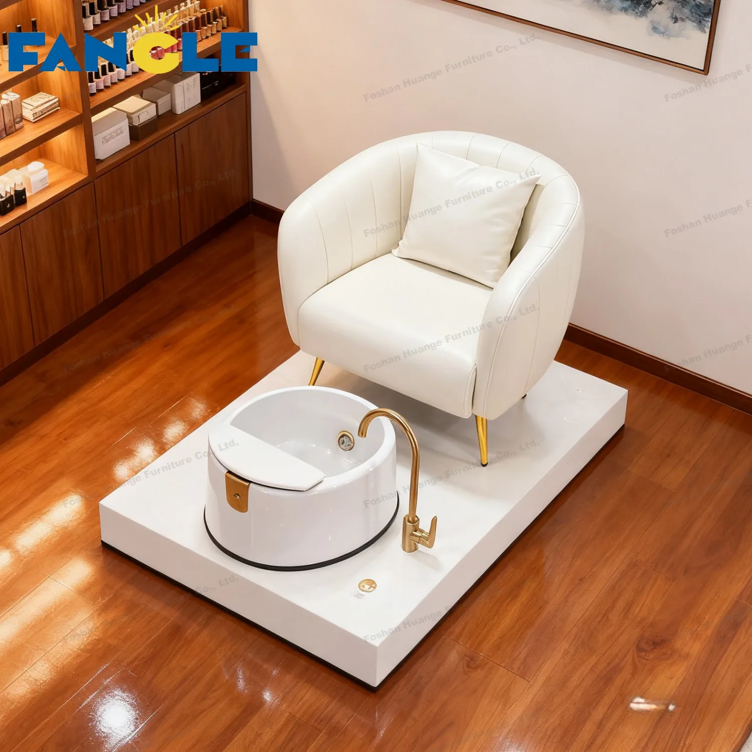 Luxury Pedicure Chair Nail Salon Throne Pedicure Spa Chair White And Gold Shaggy Foot Wash Pedicure Chair