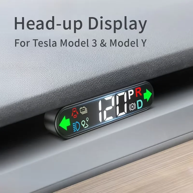 

Tesla Model 3 & Model Y Head-up Display Embedded Design LED HUD Display Real-time Speed, Car Gear, Turn Signal