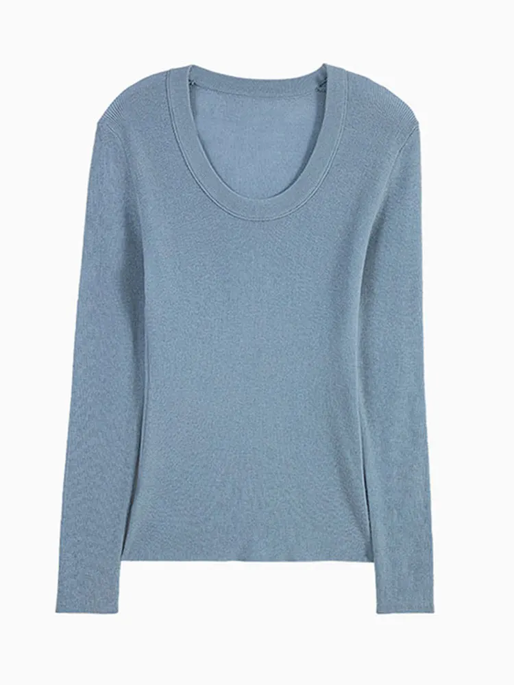 سليم صالح طويل Sve محبوك قاعدة irt الكورية Sle عادية شيك تصميم بسيط المرأة أعلى طاقم ني لون نقي أوائل الخريف #3