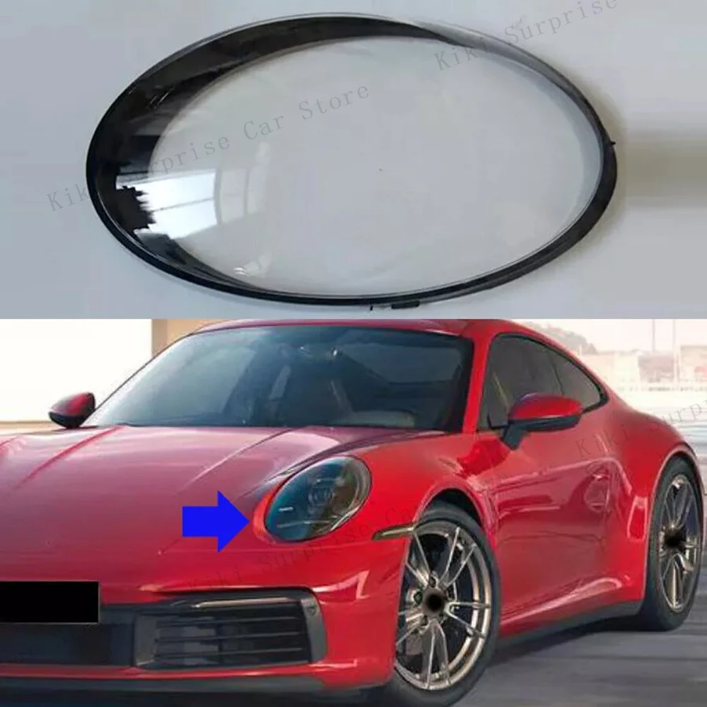 Car Headlight Shade For Porsche 911 992 2018-2022 Transparent Lampshade Lens Headlamp Cover Lamp Shell Black Edge