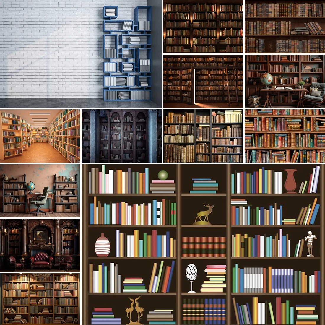 

MOON.QG Study Backdrops Bookshelves Books White Brick Photo Background Photography Props Poster Baby Room Decoration Photobooth