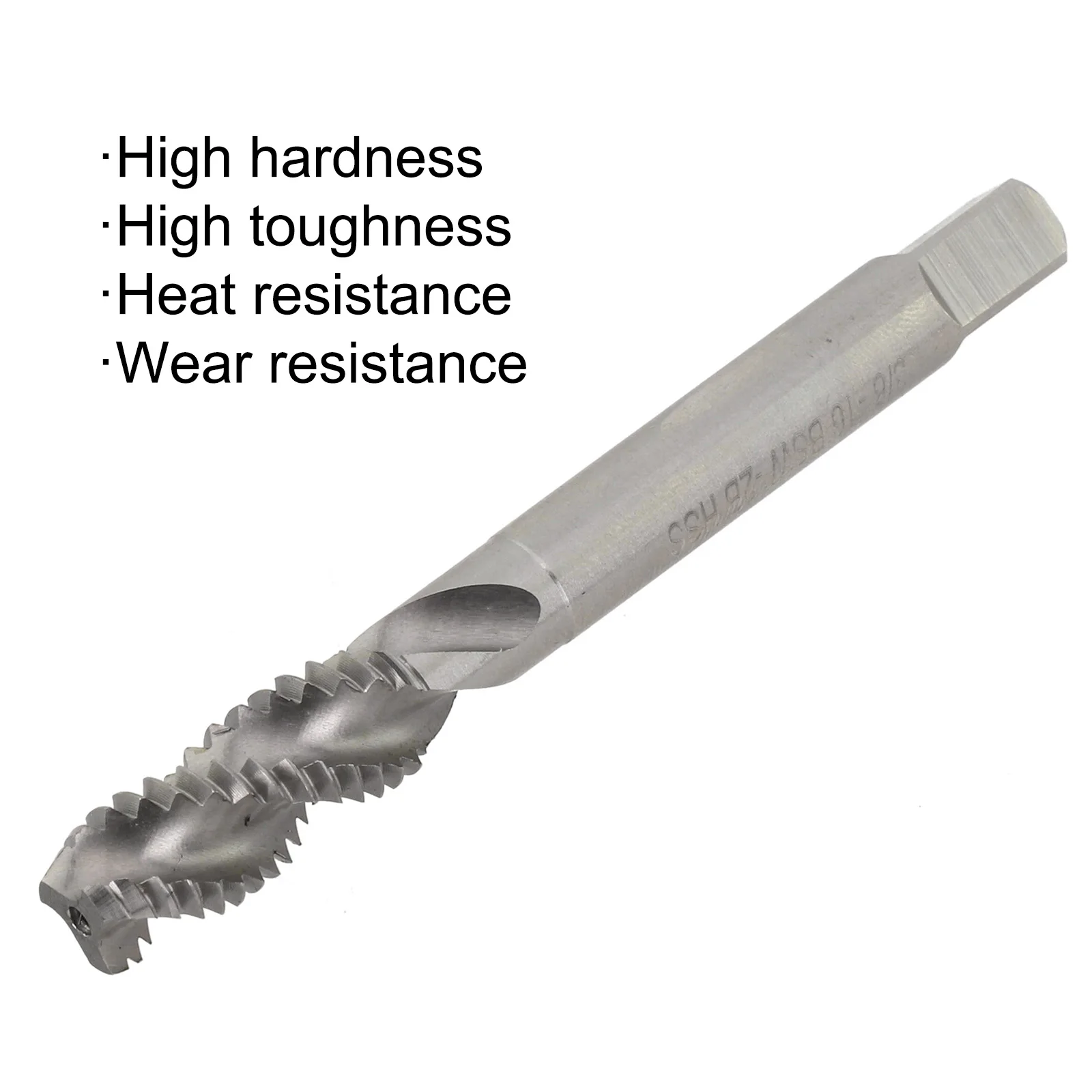 3/8-16 High Speed Steel Uncoated Machine Spiral Flute Thread Tap Right Hand 3 Flutes For Processing Holes Hand Tools Silver