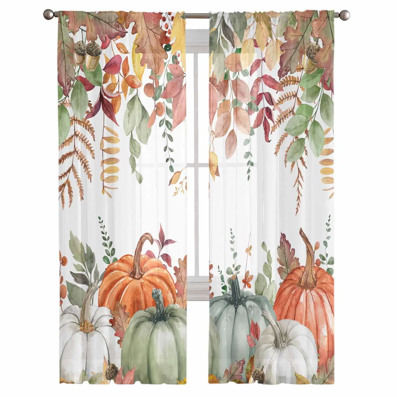 Thanksgiving Fall Pumpkin Tulle Curtains for Living Room Sheer Curtain for Bedroom Kitchen Blinds Voile Curtains