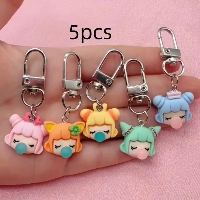 5pcs resin girl keychain, suitable for bags and car accessories, a great gift choice view 2