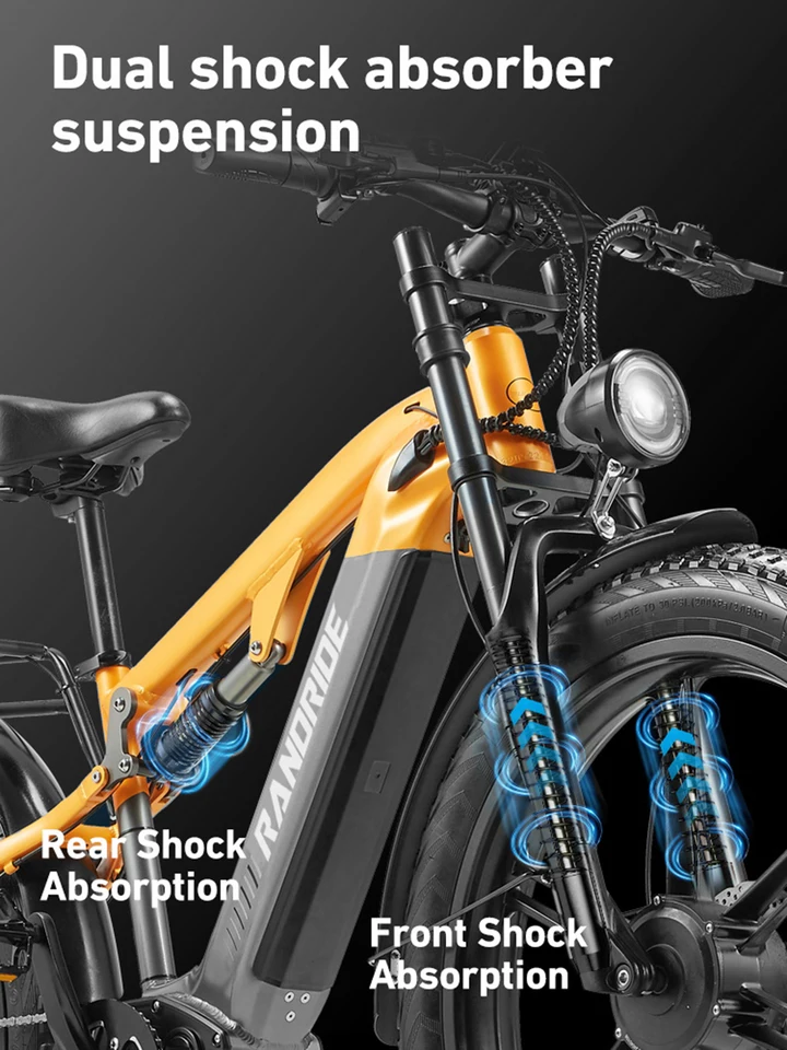 Electric Bike RANDRIDE YX80M for Adults, Powerful 2000W Motor, 48V 20Ah Removable Large Battery, 26x4.0" Fat Tire All-Terrain Electric Mountain Bicycle, Up to 31MPH & , Full Suspension, Hydraulic Disc Brakes, US Stock Fast Shipping Commuter Bike. image 6