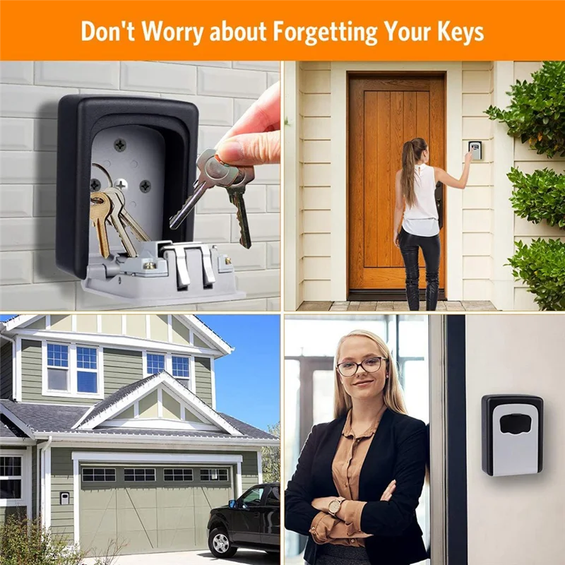 A08F-Key Lock Box Wall Mounted Grey And Black 2 Pack