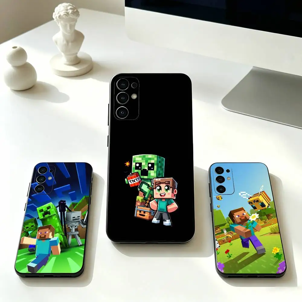 Capa de Telefone para o Jogo M-Minecraft para Samsung S25, S24, S21, S22, S23, S30, Ultra, S20, Plus, Fe, Capa de Silicone Macia Preta