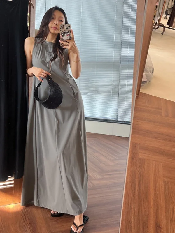 

Женское летнее платье-жилет с круглым вырезом, приталенное, с эффектом утяжки талии, новинка 2025 года, для повседневной носки на все сезоны