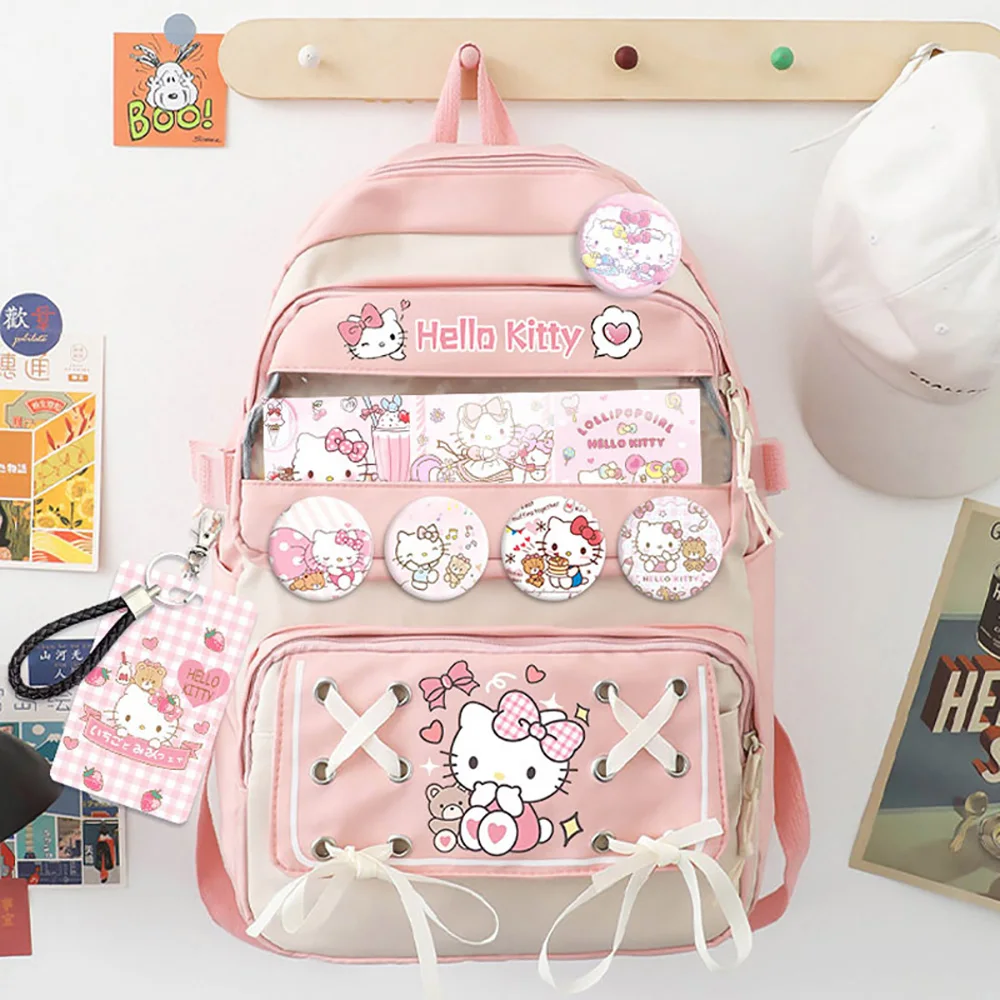 

Sanrio Anime School Bag Hellokitty Cinnamorol Kawaii Backpacks Students Schoolbag with Pendant Large Capacity Travel Bag Handbag