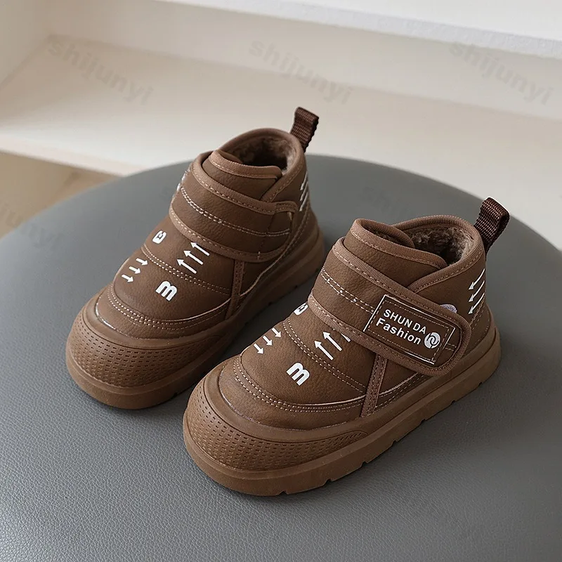 Boys' Retro Warm Casual High Top Snow Boots Winter 2025 Childrens' Soft Comfortable Versatile Fashion Trend Plush Cotton Boots