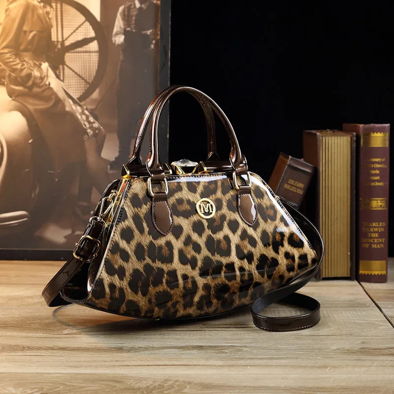 Borsa da donna in vera pelle di moda borsa a tracolla con fibbia in diamanti borsa a tracolla portatile leopardata di grande capacità