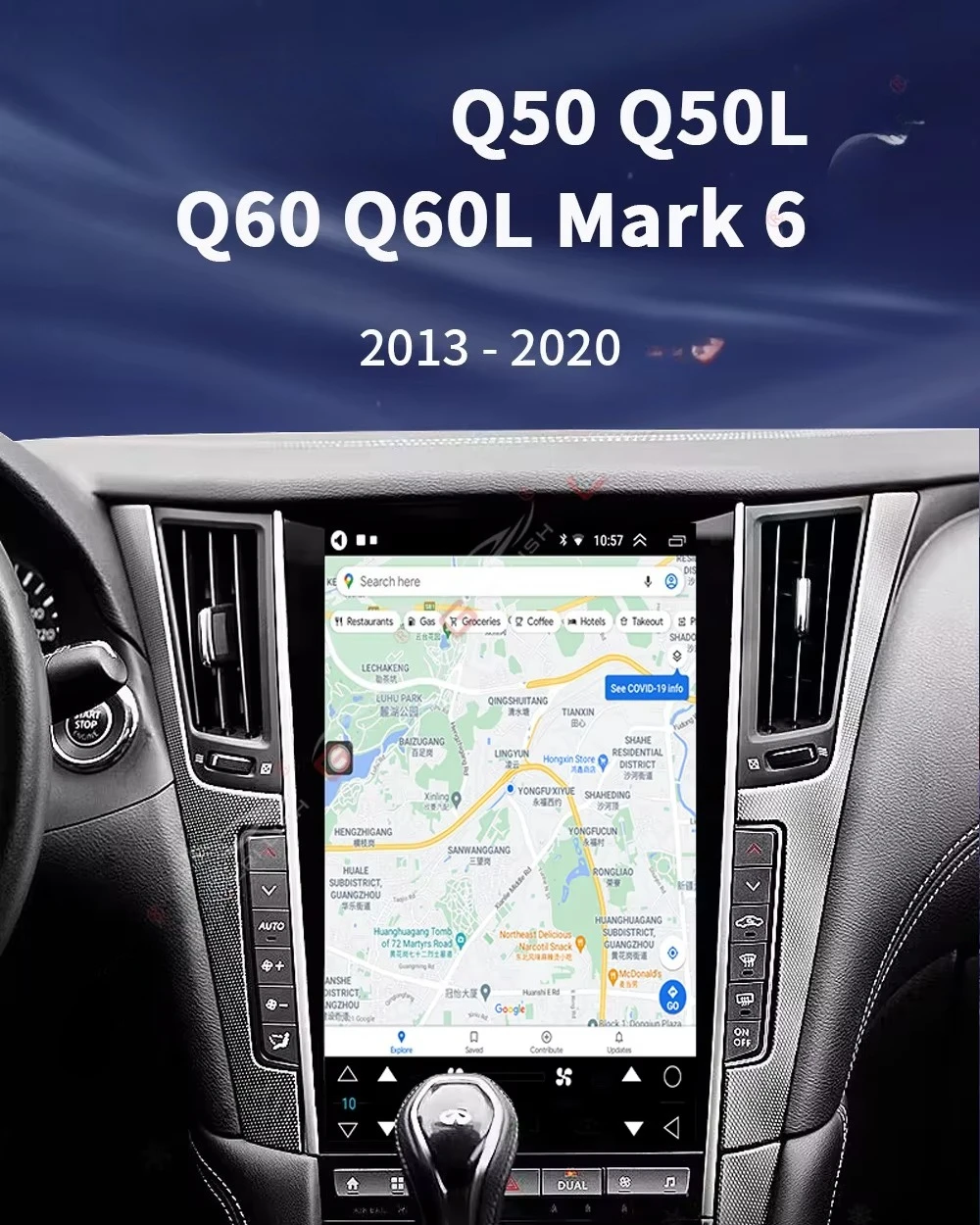 Radio Video Mobil Android 13.6 inci dengan GPS Navigasi, Stereo, dan Pemutar DVD untuk Infiniti Q50 Q50L Q60 Q60L Mark 6 2013-2020