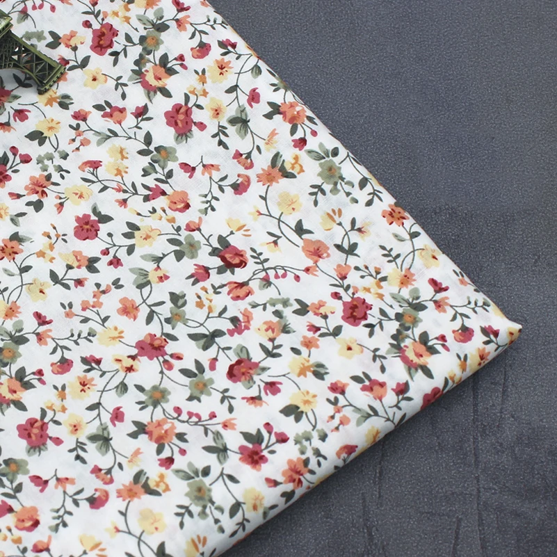 Cotton Poplin Fabric Floral Pattern Breathable Soft for Sewing Clothes Dresses by Half Meter