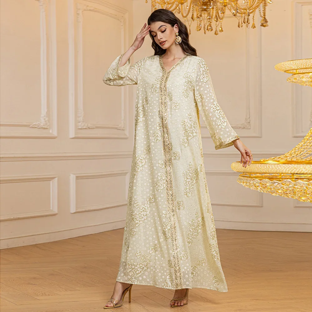 Eid Muslim Women Party Long Dresses Sequin Abayas Kaftan Arab Robe Ramadan Morocco Dubai Vestidos Jalabiya Caftan Islam Clothing
