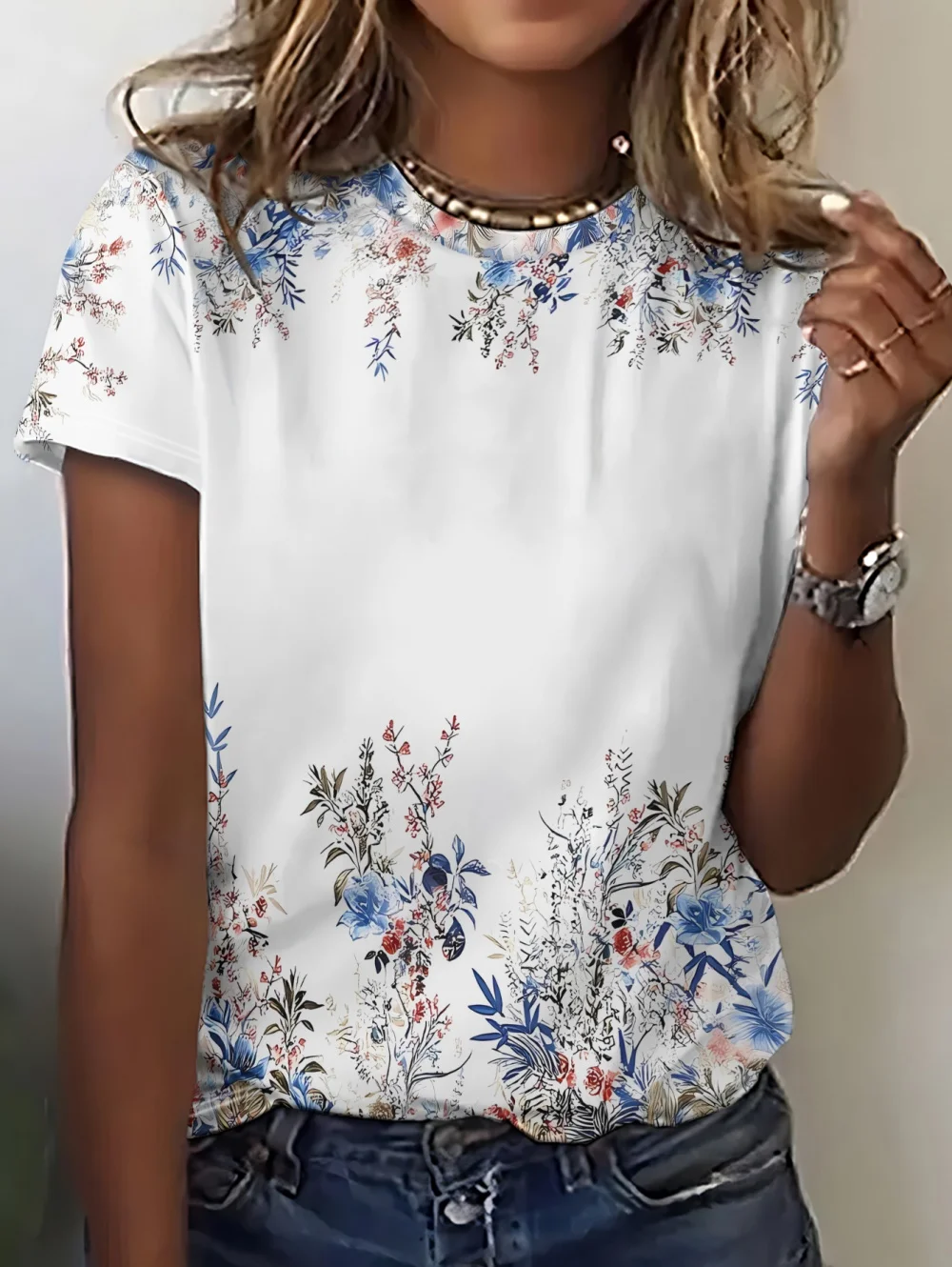 Women's Summer Casual T-Shirt 3D Floral Print Graphics O-Neck Short Sleeve Tops Tee Girls Streetwear Y2k Trendy Women's Clothing