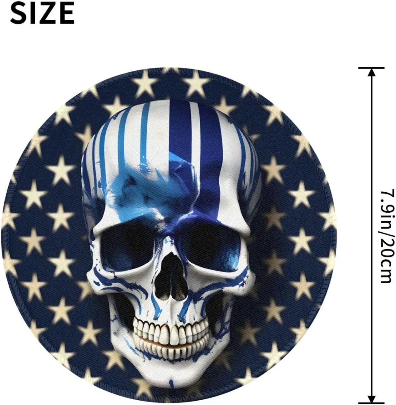 Blue Stripe Stars Skull Printed Round Mouse Pad Anti Slip Rubber Round Mousepads for Home Gifts Office Work 7.9 X 7.9 Inch