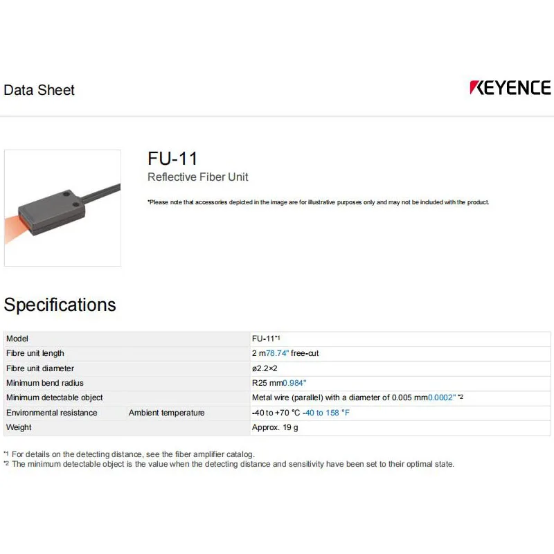 New original KEYENCE FU-11 Wide area high precision fiber optic sensor, 100% original warehouse stock, quality assurance for 2 y