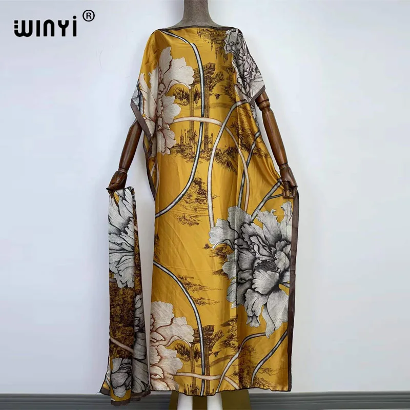 2022 beach cover ups for women Print Bohemia WINYI Loose Elegant Muslim Abaya dress new Sexy Lady Party maxi beach holiday dress