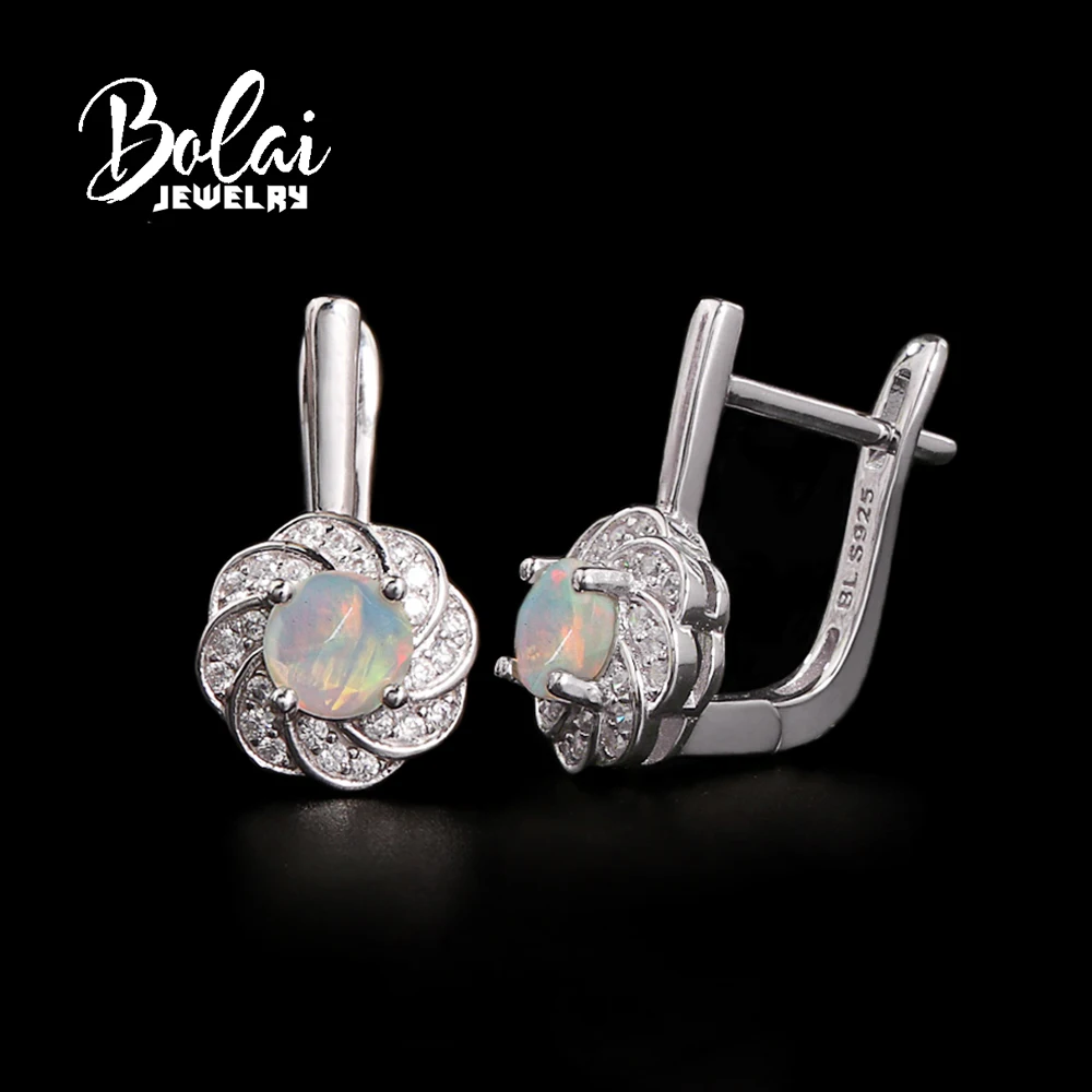 

Elegant flower shape design clasp earrings natural round 5.0mm opal 925 sterling silver fine jewelry for women's birthday gifts