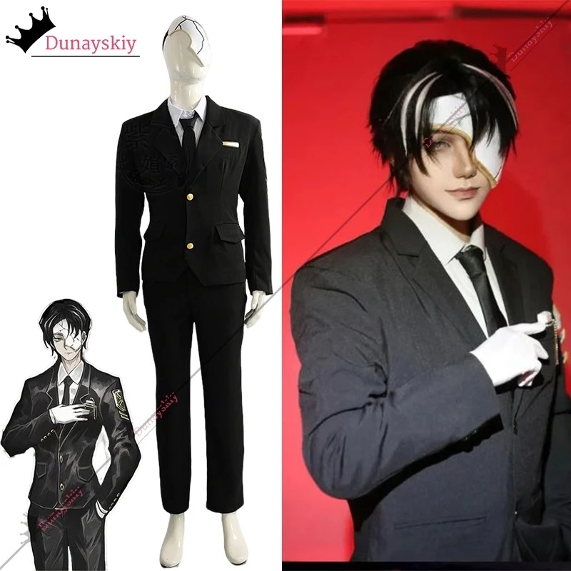 YiNuo*Limbus Company Index Finger Patriarch Traje de Cosplay Vintage de Negócios, Vestuário de Anime e Jogo, com Casaco Grande, Calças e Gravata Borboleta ‌