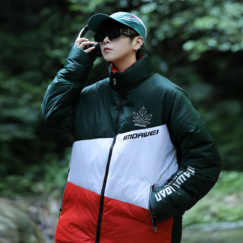 

Модная короткая пуховая куртка для мужчин: зимняя, стильная, без воротника, с воротником-стойкой, молодежная, универсальная верхняя одежда, готовая к выходу на улицу