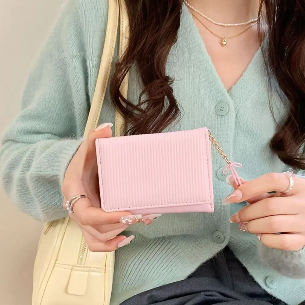 

Simple Solid Color Women's Wallet Minimalist Pu Leather Lady Wallet Ins Short Bow Pendant Purses Card Bag