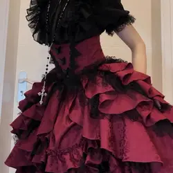 NONSAR Halloween Gothic Lolita Skirts Women Victorian Nightingale Girl Solid Ruffles High Waist Fishbone Slim Vintage Goth Skirt