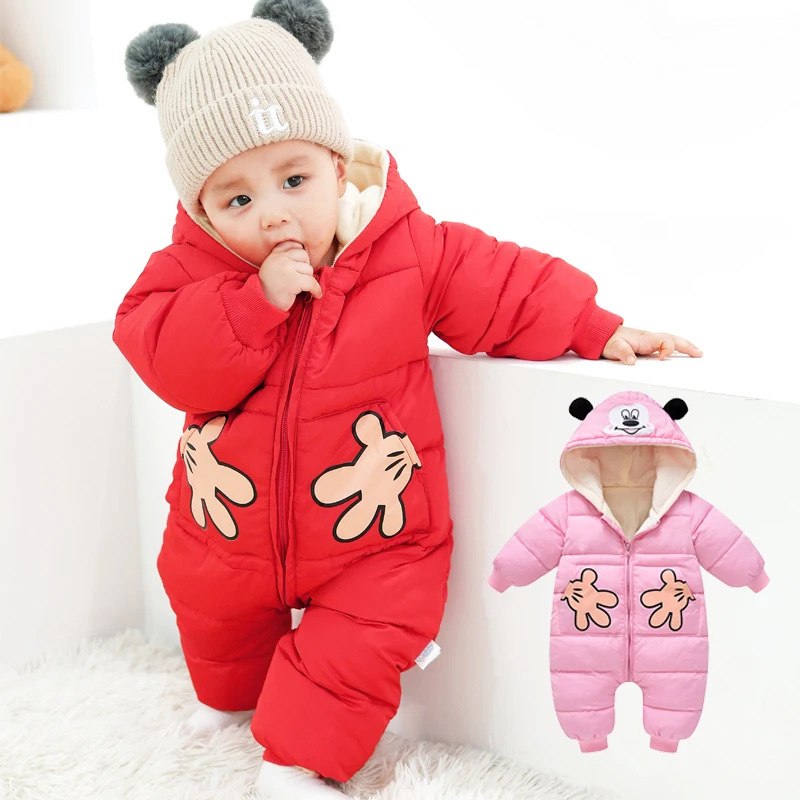 2024 Autumn Winter Baby Boy Rompers Cartoon Plus Velvet Newborn Boy Jumpsuit Toddler Boy Overalls Infant Boy Snowsuit Coat