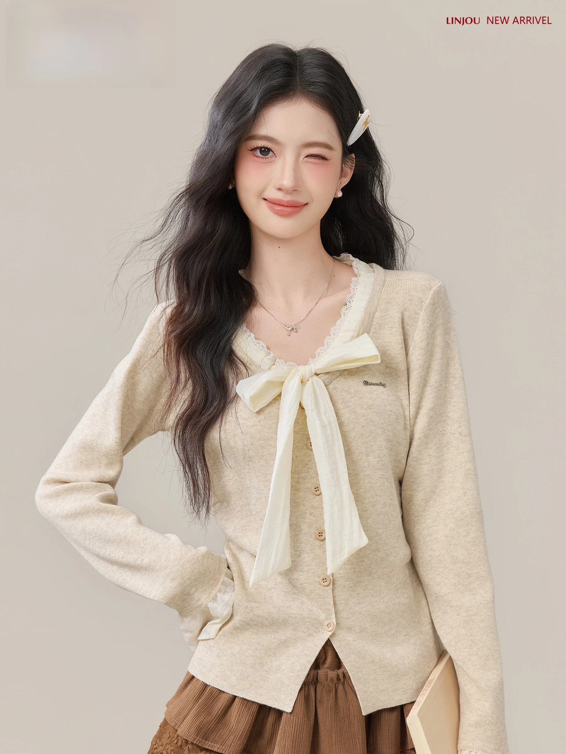 

Slimming Effect Women's Knitted Sweater Soft V-Ne Long Sve Knot Design Autumn Winter New Sle by Lingjiu