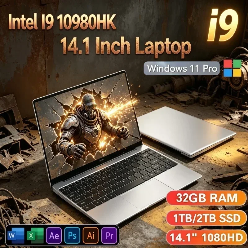 Business Office Laptop 14.1 Inch Intel Core i9‑10980HK Windows 11 32GB RAM 2TB SSD Lightweight Notebook For Daily Home Working