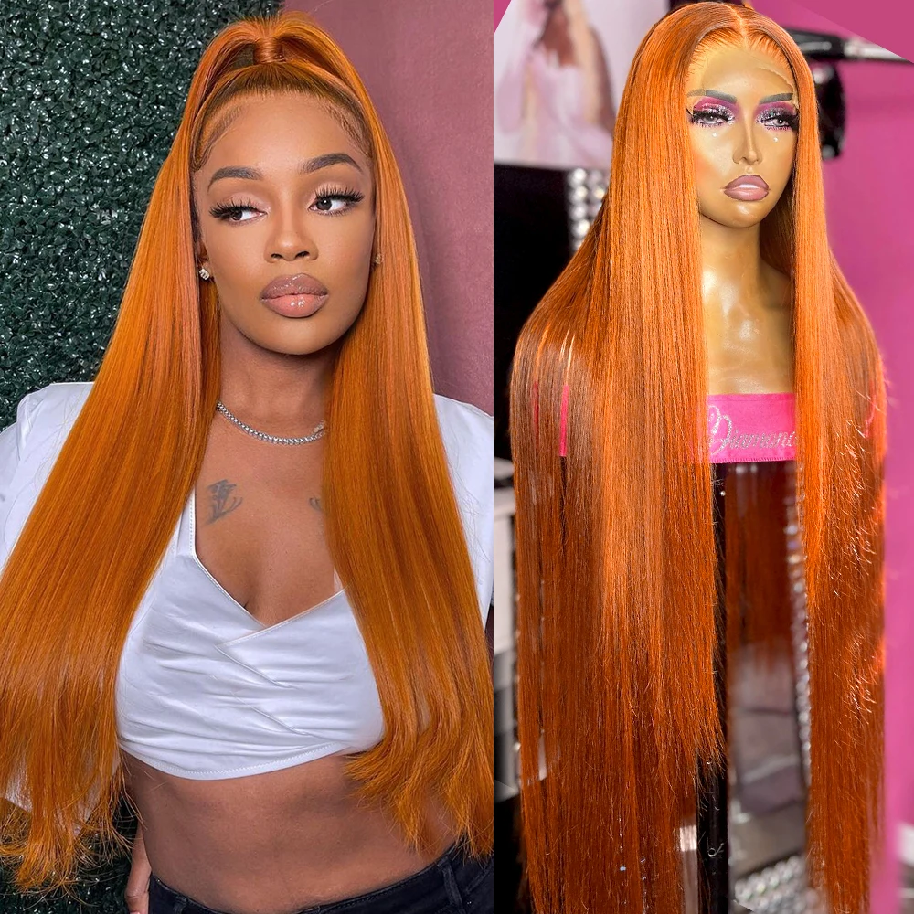 

13x4 Orange Ginger Lace Front Wig Human Hair Straight Lace Frontal Wig Pre Plucked Highlight Colored Human Hair Wigs For Women