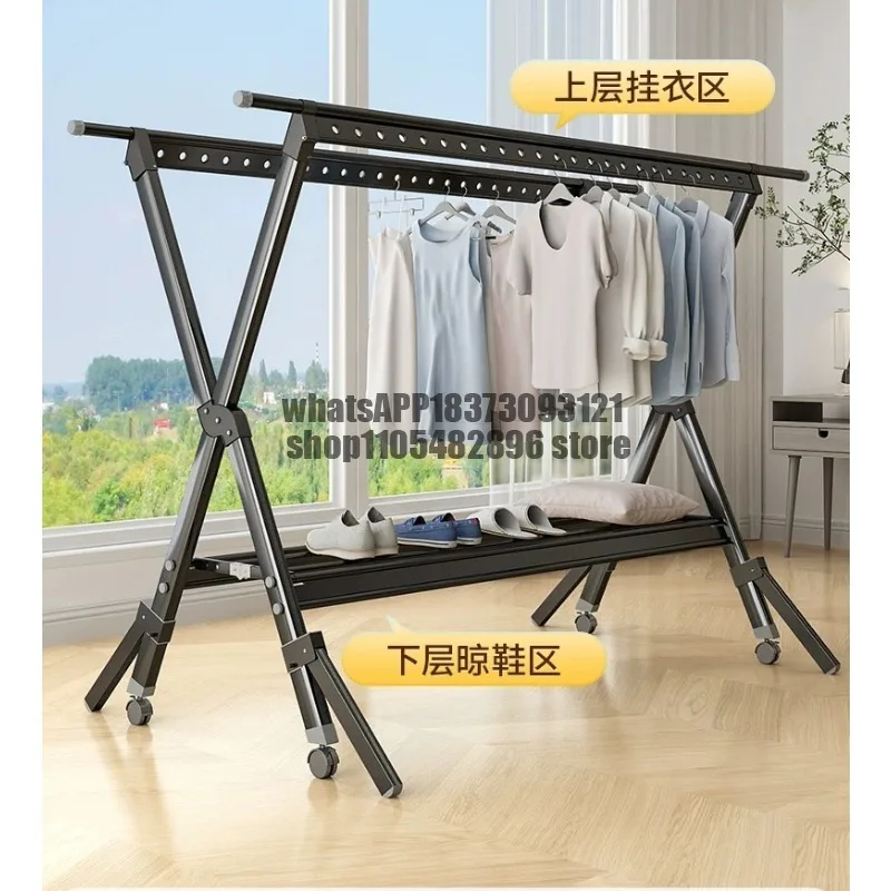 Clothes drying rack floor-to-ceiling folding thickened balcony clothes hanging rod outdoor windproof quilt