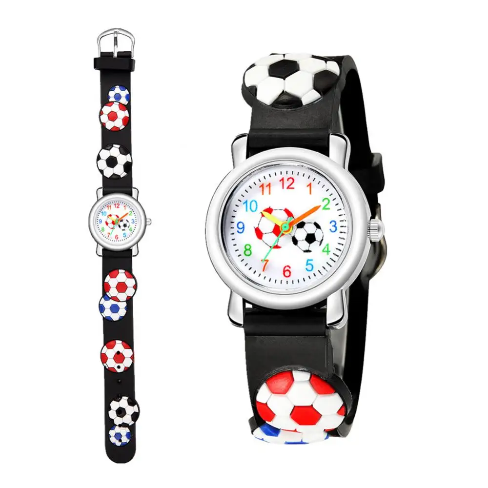 Cartoon 3D Football Pattern Kids Watch Boys Girls Children Wrist Watch Clock Wristwatch Quartz Watch Student Time Clock Gift