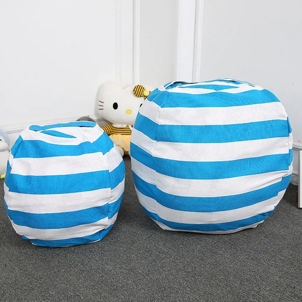 

Multi-purpose Canvas Toys Storage Bean Bag Round Large Capacity Plush Toy Organizer Stuffable Zip Children
