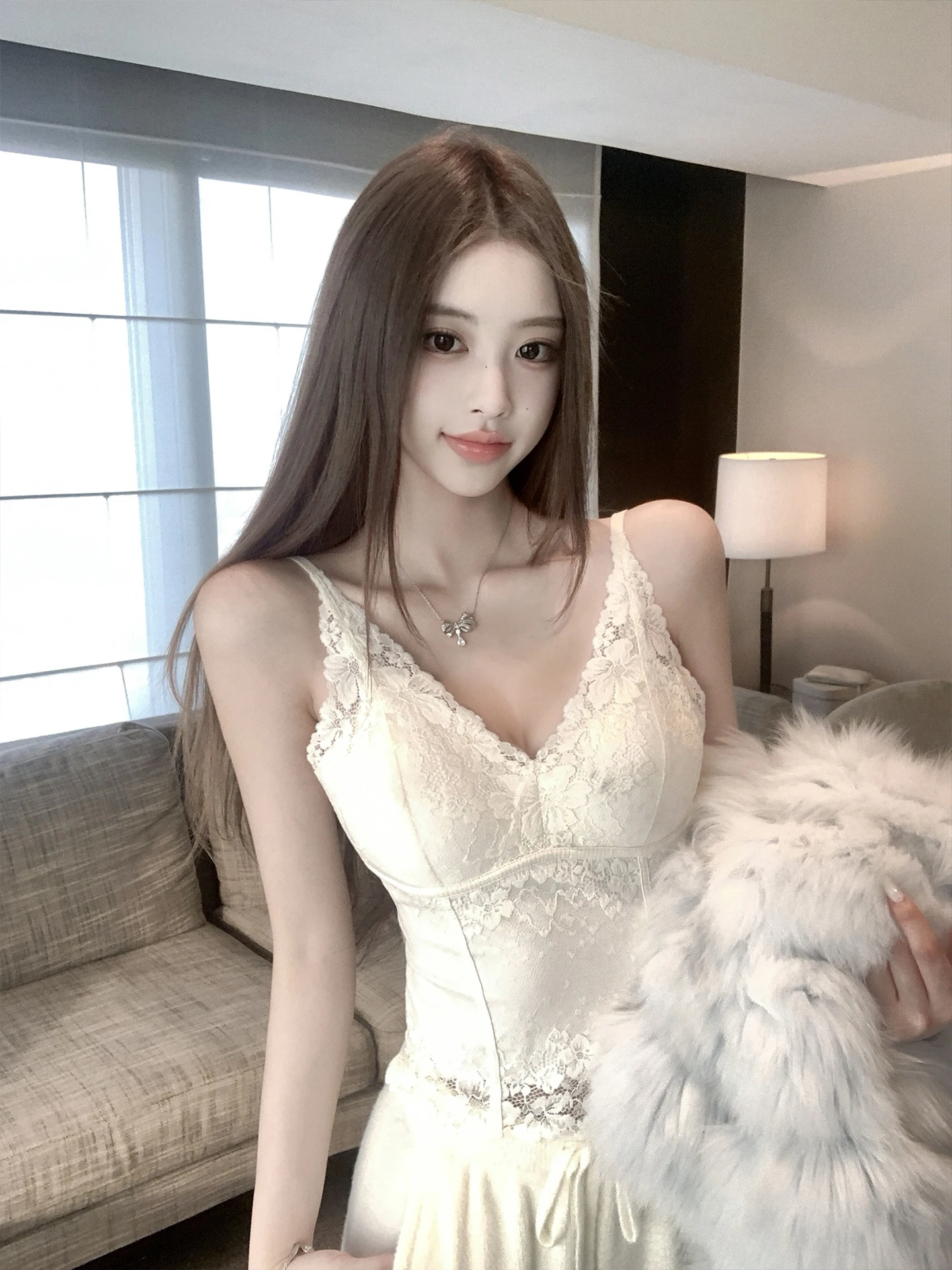 

Ele Sexy Lace Csole Base Layer Inner Wear Velvet Elastic Lace Strap Top Women's Vest Underwear Regular Length Zipper