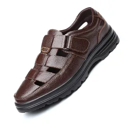 Sandalias suaves para hombre, zapatos cómodos de cuero, talla grande 48, romanas, transpirables, informales, de verano, 38-48