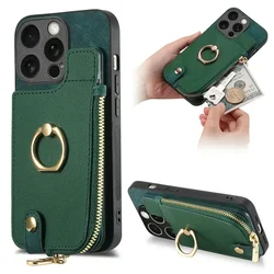 For Xiaomi Redmi Note 13 Pro 4G 5G Zipper Leather Ring Card Holder Wallet Funda Redmi Note 12 Plus 12S Turbo 12R  12C 13C Cover